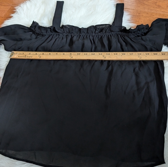J. Crew Silk Black Ruffle Draped Cold / Off Shoulder Bell Sleeve size 10 - Picture 7 of 7